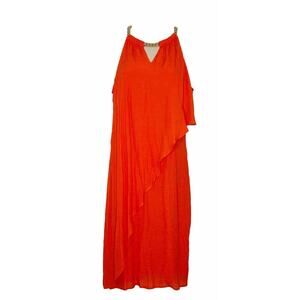 Thalia Soda Lined Orange Wrap Chain Halter Sleeveless Dress Sz Small New